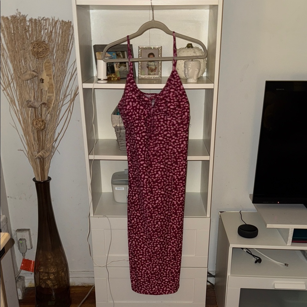 No Boundaries Burgundy Floral Midi Dress